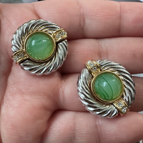 ❌SOLD ❌Givenchy Emerald Color Stone Silver and Gold Plated Earrings - Picture 4 of 6
